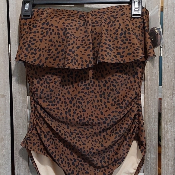Brown Animal Print Bandeau Flounce High Coverage Swimsuit | Kona Sol | X Large - Picture 2 of 11